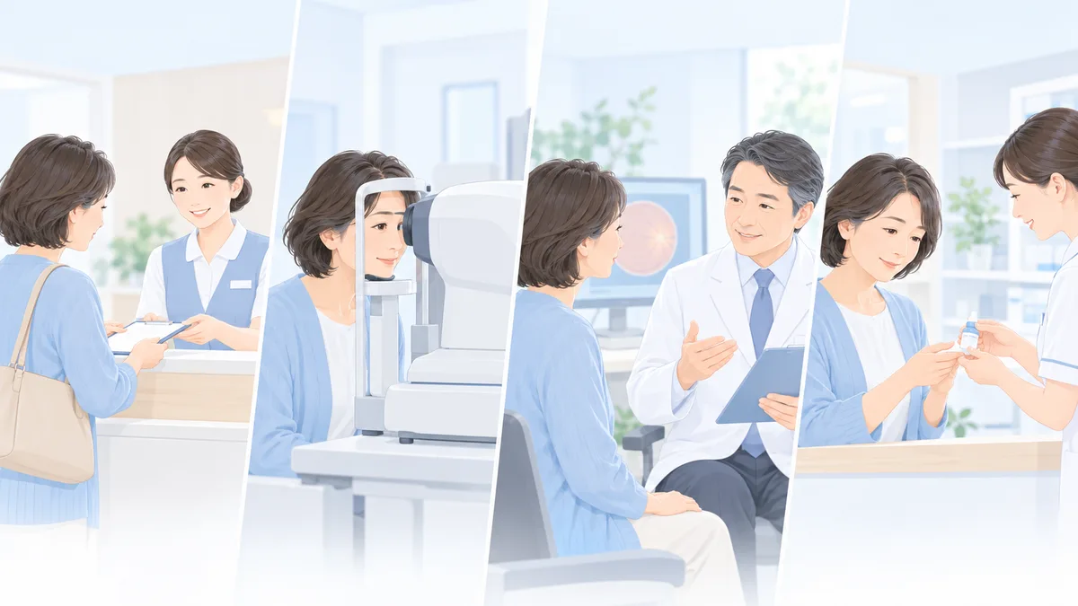 受付から院内での点眼までの流れのイメージ