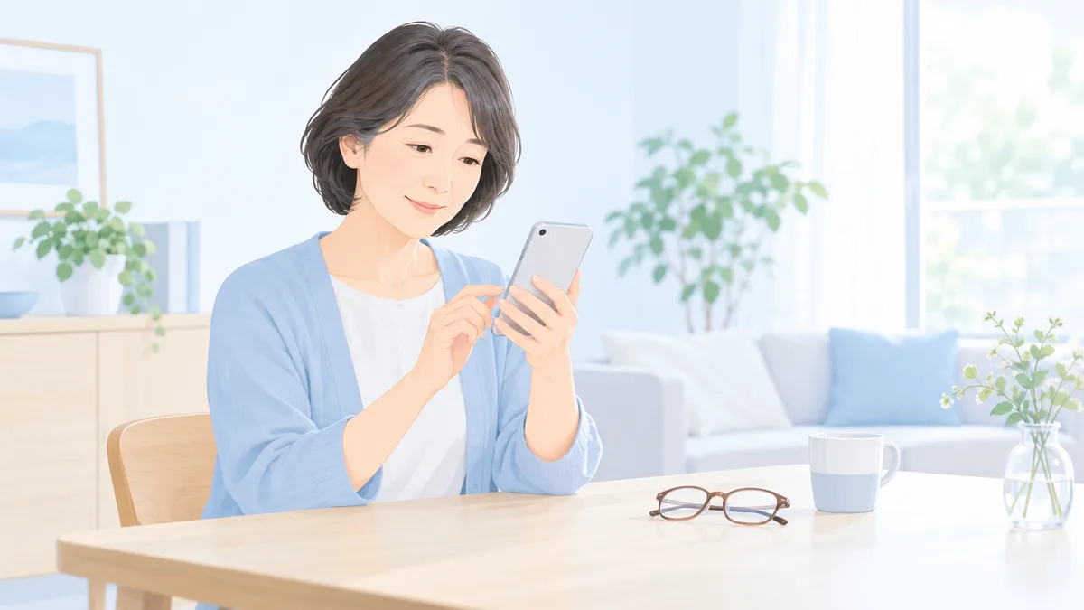 スマートフォンを見る50代の女性