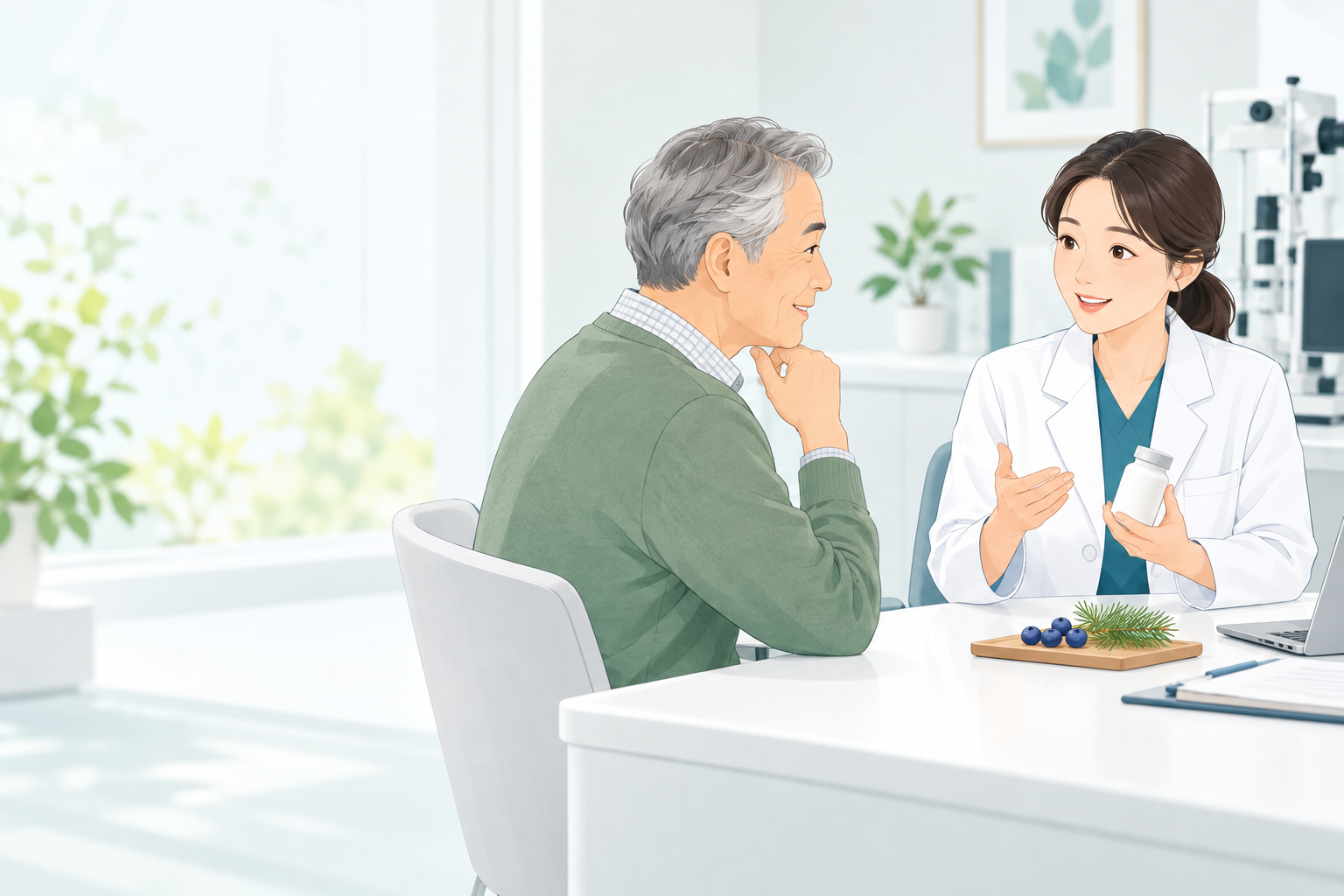 サプリメントについて医師に相談する様子