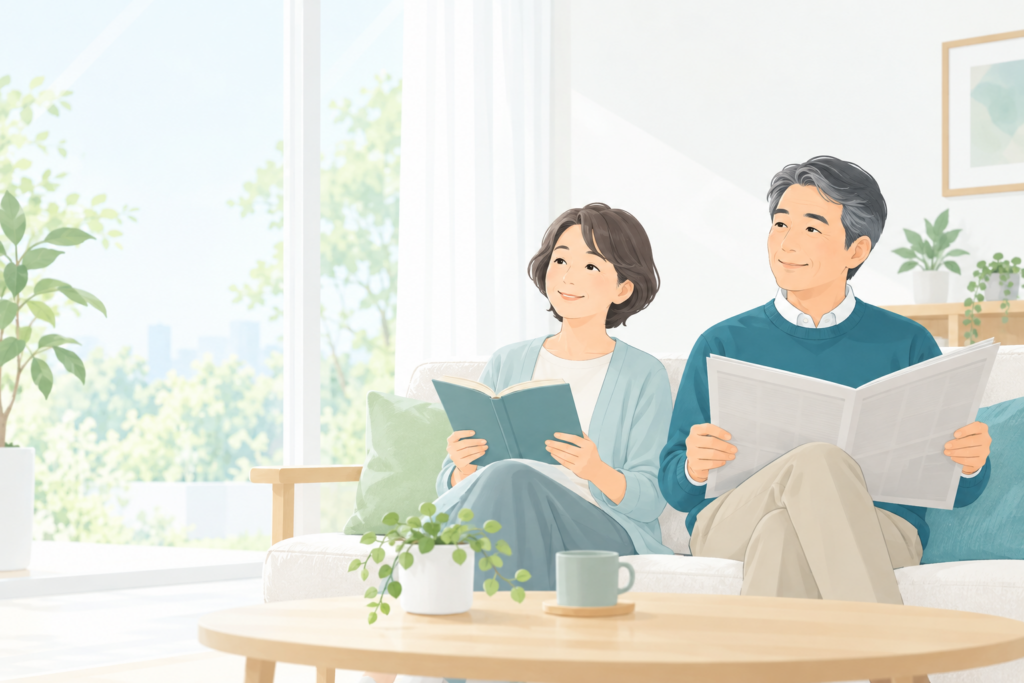 窓辺で穏やかに過ごす夫婦