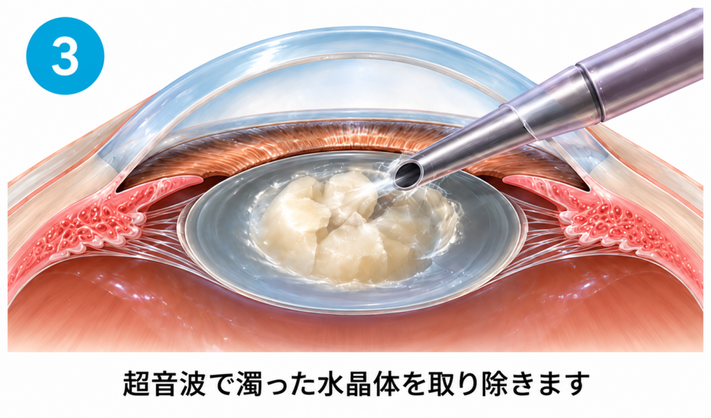 手術の手順：濁りを取り除く