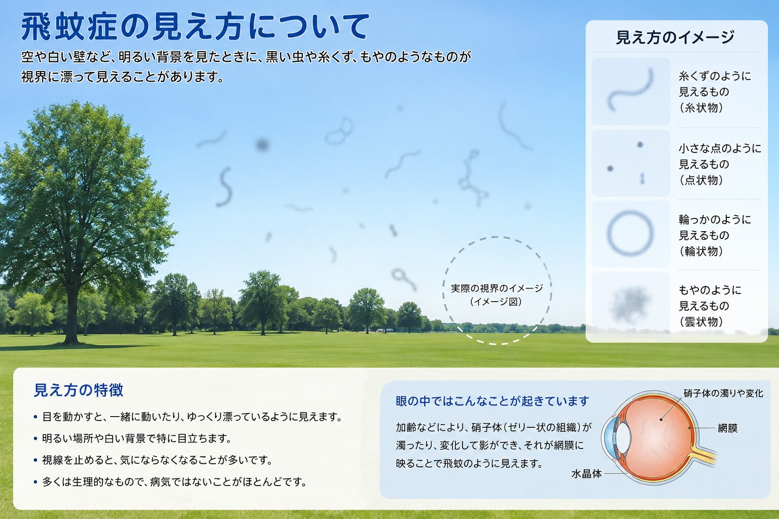 飛蚊症の見え方イメージ