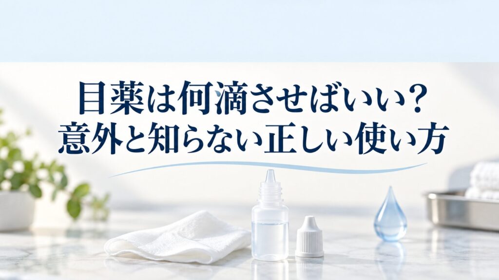 目薬は何滴させばいい？意外と知らない正しい使い方。点眼容器と清潔な布を配したイメージ。